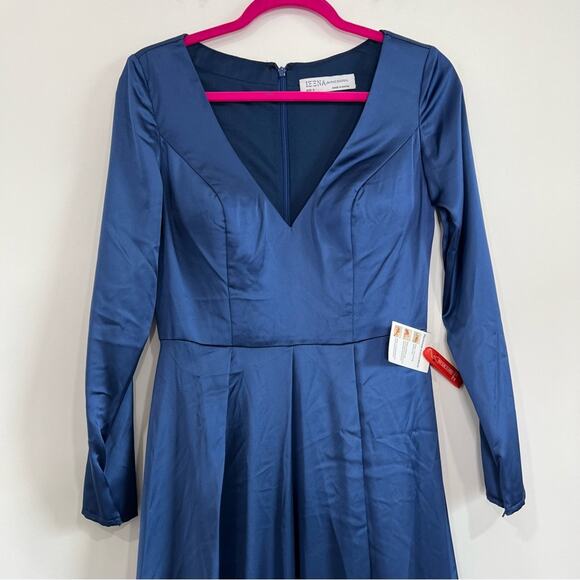 Mac Duggal 26613 Satin V Neck Long Sleeve Pleated Gown - Picture 4 of 10